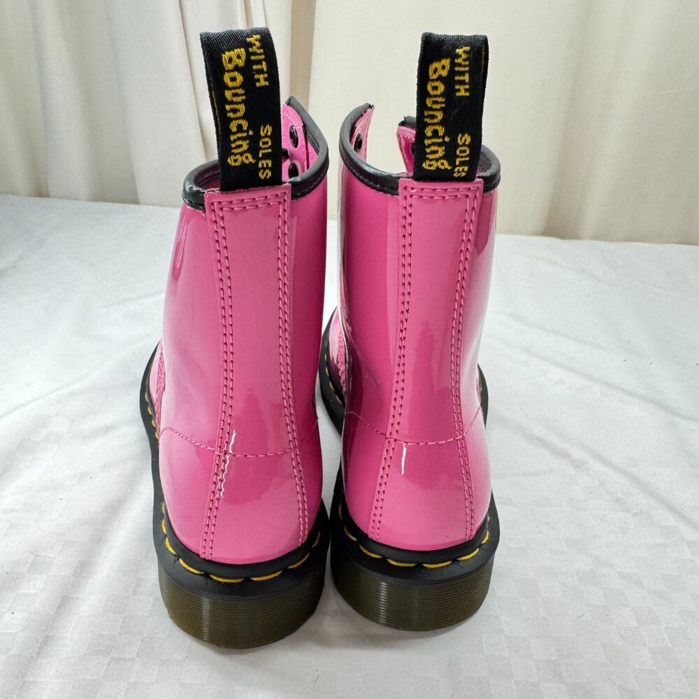 Dr. Martens 1460 Women's Patent Leather Lace Up Boots in Thrift Pink - Picture 11 of 13